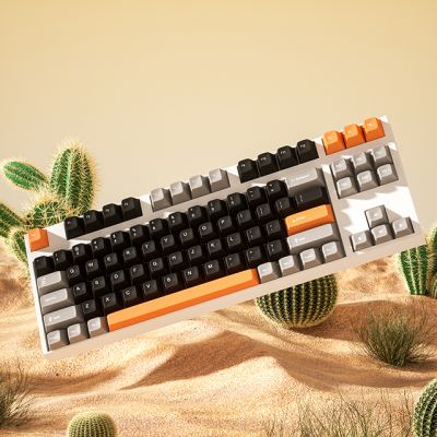 87键沙漠主题PBT键帽RGB背光茶轴USB办公打字电竞游戏机械键盘